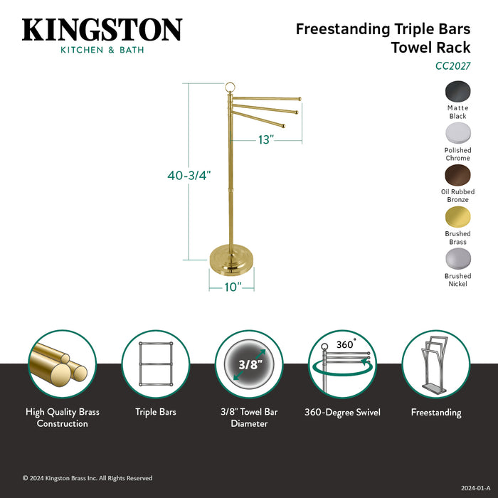 Kingston Heirloom CC2025 - Vintage 40-Inch Freestanding Pedestal 3-Tier Towel Rack, Oil Rubbed Bronze