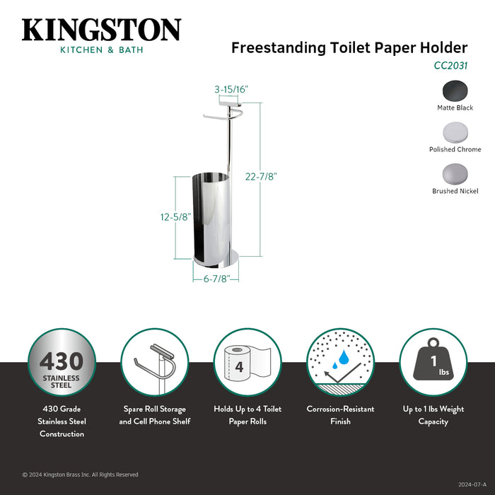 Kingston Sona CC2038 - Continental Freestanding Toilet Paper Holder with Roll Storage and Phone Stand, Brushed Nickel