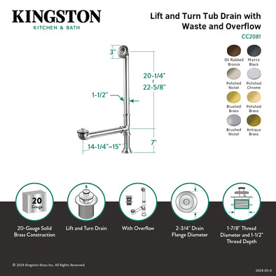 Kingston Heirloom CC2088 - Vintage Brass Lift and Turn Tub Waste