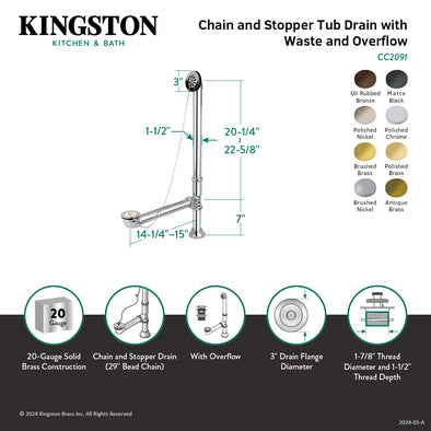 KINGSTON Brass Vintage CC2096 Brass Chain and Stopper Tub Waste