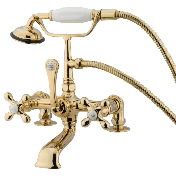 Kingston Heirloom CC209T2 - Vintage Three-Handle 2-Hole Deck-Mount Clawfoot Tub Faucet with Hand Shower, Polished Brass