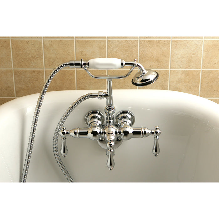 Kingston Heirloom CC20T1 - Vintage Three-Handle 2-Hole Tub Wall Mount Clawfoot Tub Faucet with Hand Shower, Polished Chrome