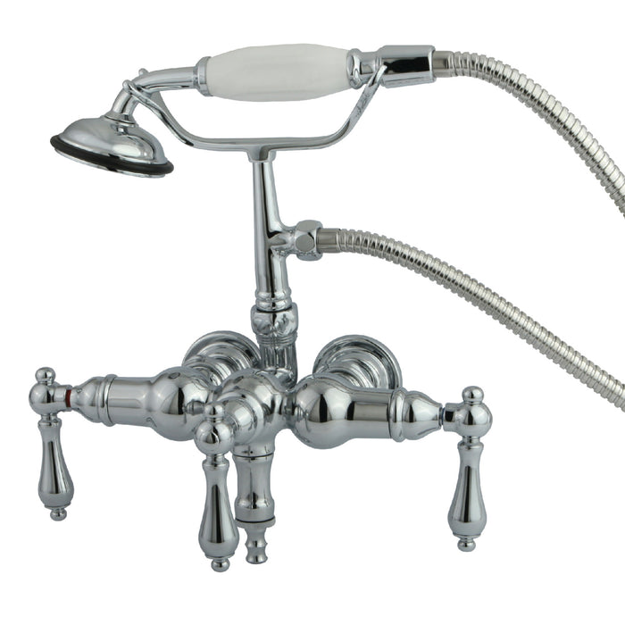 Kingston Heirloom CC20T1 - Vintage Three-Handle 2-Hole Tub Wall Mount Clawfoot Tub Faucet with Hand Shower, Polished Chrome