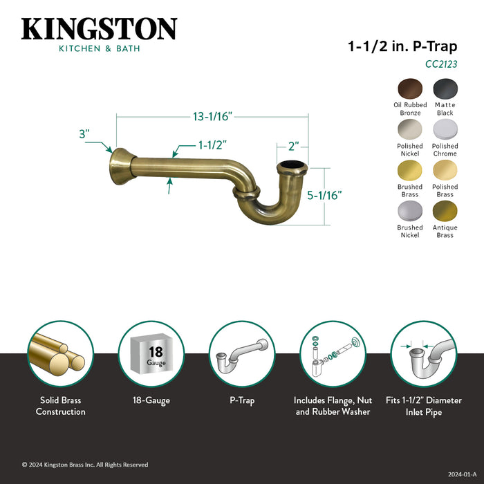 Kingston Vintage CC2122 1-1/2 Inch Decor P-Trap, Polished Brass