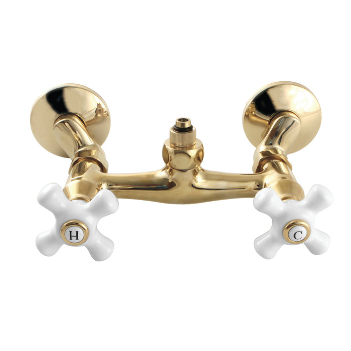 Kingston Heirloom CC2132PX - Vintage Wall-Mount Tub Filler Faucet with Riser Adapter, Polished Brass