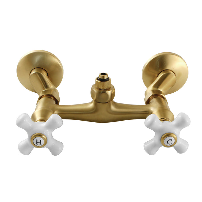 Kingston Heirloom CC2137PX - Vintage Wall-Mount Tub Filler Faucet with Riser Adapter, Brushed Brass