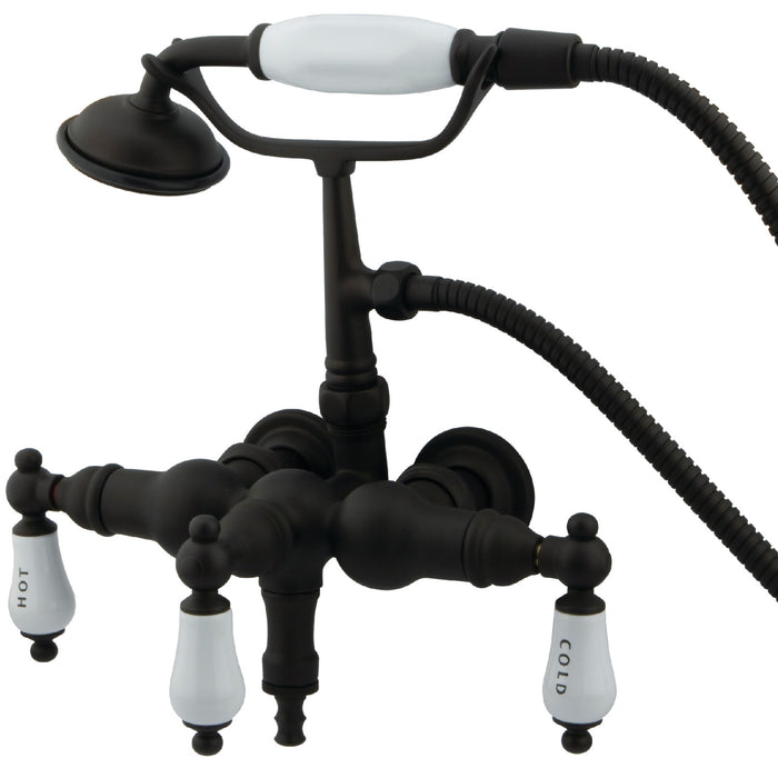 Kingston Heirloom CC21T5 - Vintage Three-Handle 2-Hole Tub Wall Mount Clawfoot Tub Faucet with Hand Shower, Oil Rubbed Bronze
