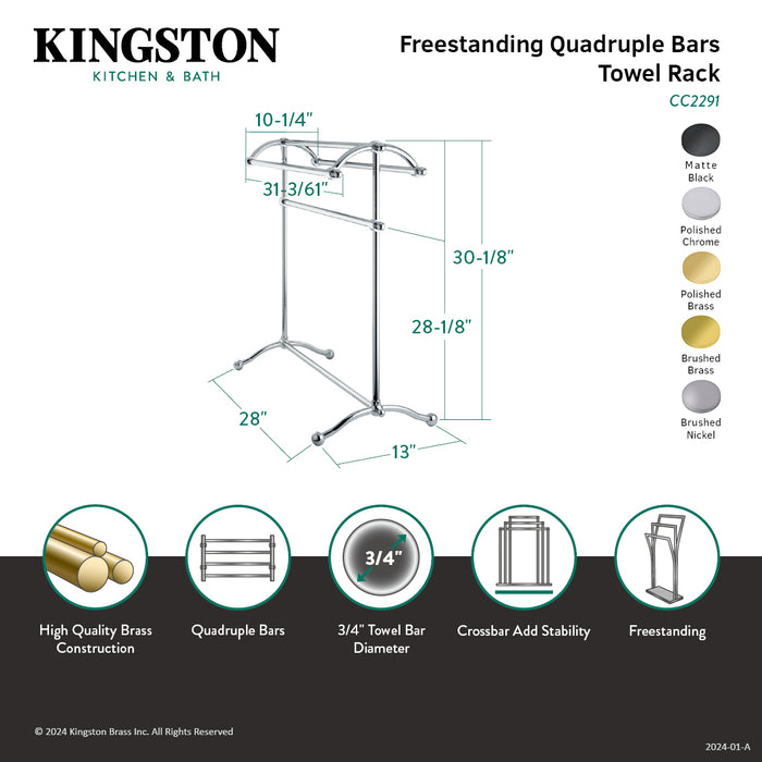 Kingston Heirloom CC2298 - Vintage 30-Inch Freestanding Pedestal 4-Tier Towel Rack, Brushed Nickel