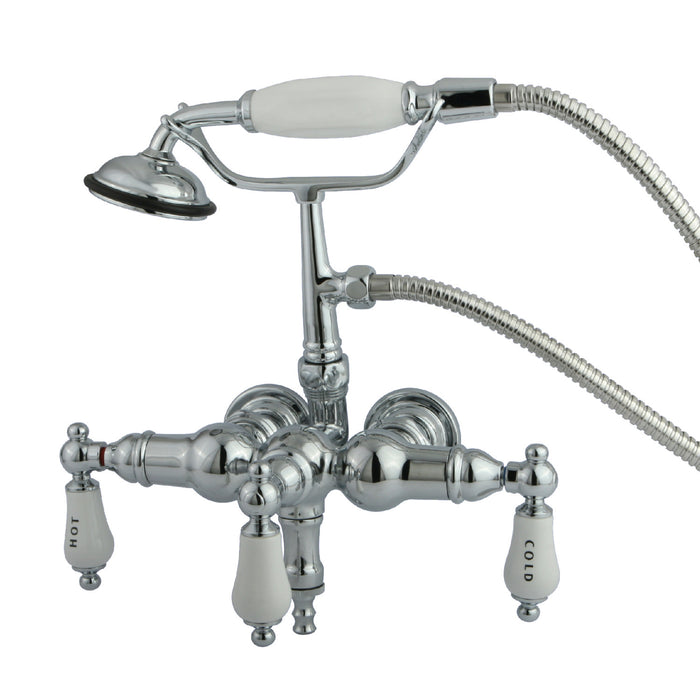 Kingston Heirloom CC22T1 - Vintage Three-Handle 2-Hole Tub Wall Mount Clawfoot Tub Faucet with Hand Shower, Polished Chrome