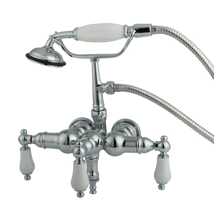 Kingston Heirloom CC24T1 - Vintage Three-Handle 2-Hole Tub Wall Mount Clawfoot Tub Faucet with Hand Shower, Polished Chrome