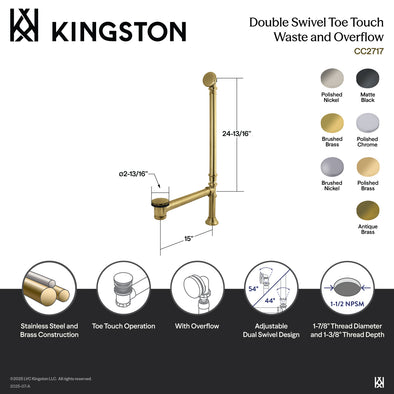 Kingston Sona CC2716 - Vintage Swivel Ball Toe Touch Tub Waste and