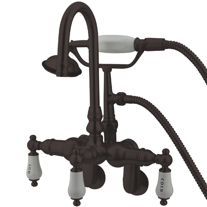 Kingston Heirloom CC303T5 - Vintage Three-Handle 2-Hole Tub Wall Mount Clawfoot Tub Faucet with Hand Shower, Oil Rubbed Bronze
