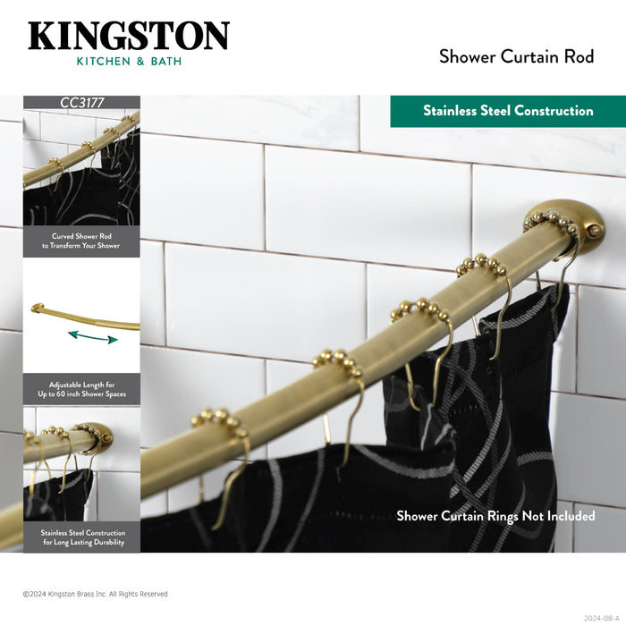 Kingston Edenscape CC3177 47-Inch to 60-Inch Adjustable Curved Shower Curtain Rod, Brushed Brass