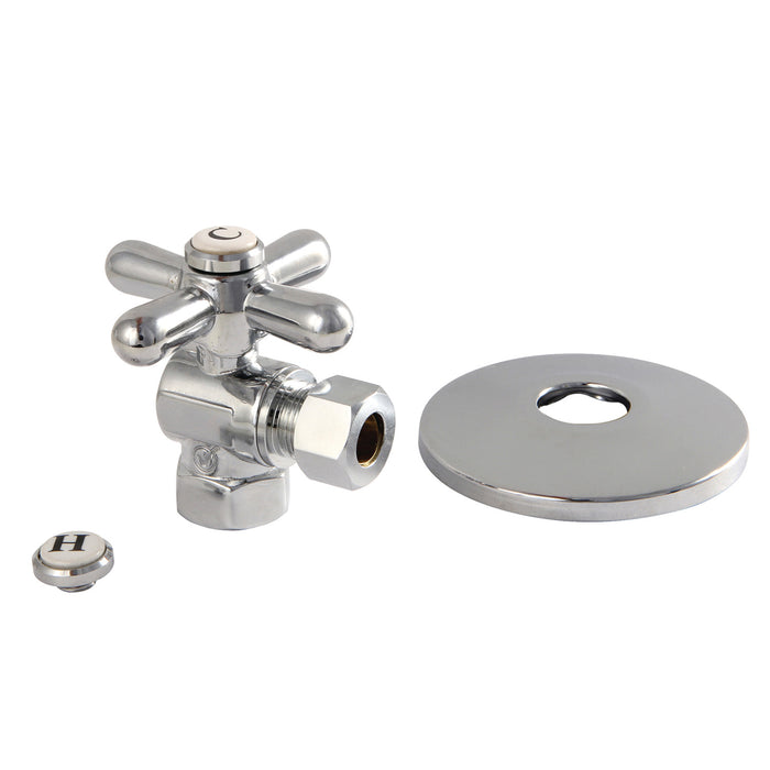 Kingston Heirloom CC33101XK - Vintage 3/8-Inch FIP x 3/8-Inch O.D. Comp Quarter-Turn Angle Shut-Off Valve with Flange, Polished Chrome