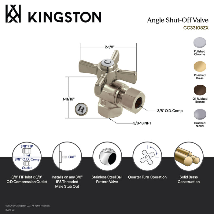 Kingston Tulare CC33101ZX - Millennium 3/8-Inch FIP x 3/8-Inch O.D. Comp Quarter-Turn Angle Shut-Off Valve, Polished Chrome