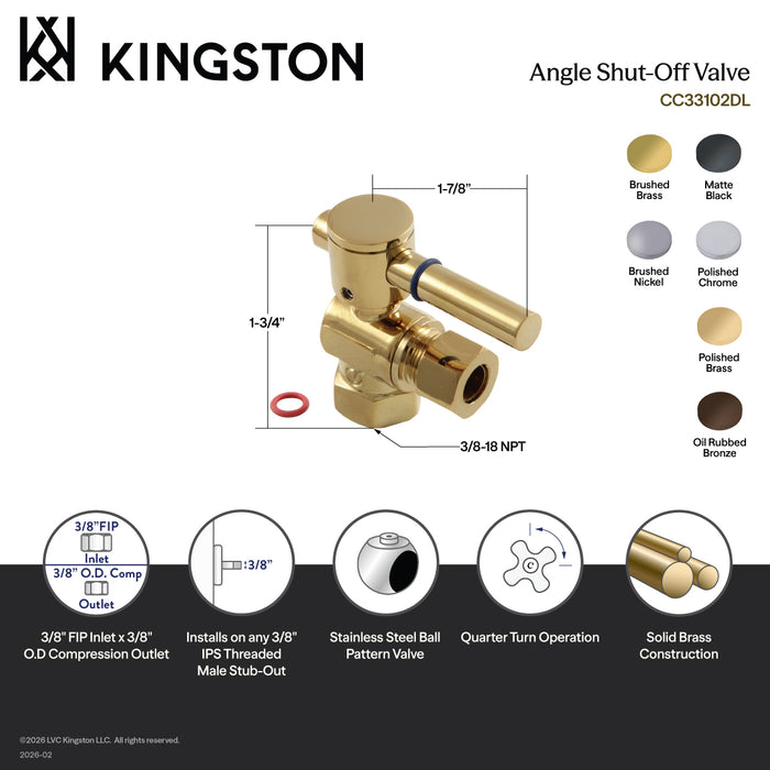 Kingston Sona CC33102DL - Concord 3/8-Inch FIP x 3/8-Inch O.D. Comp Quarter-Turn Angle Shut-Off Valve, Polished Brass