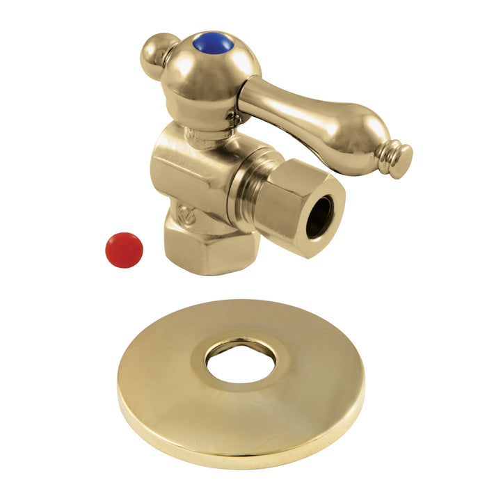 Kingston Heirloom CC33102K 3/8-Inch FIP x 3/8-Inch O.D. Comp Quarter-Turn Angle Shut-Off Valve with Flange, Polished Brass