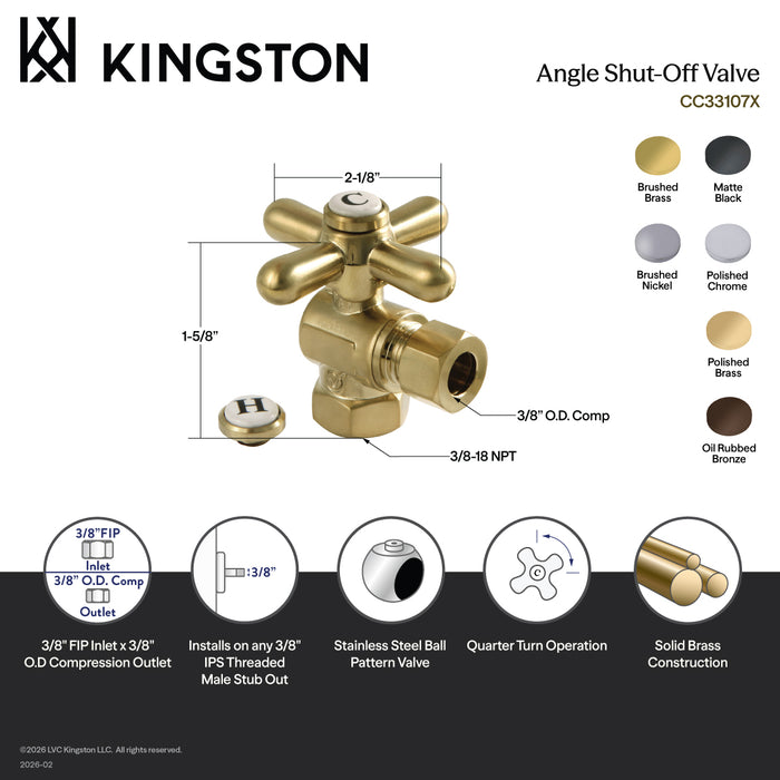 Kingston Heirloom CC33102X - Vintage 3/8-Inch FIP x 3/8-Inch O.D. Comp Quarter-Turn Angle Shut-Off Valve, Polished Brass
