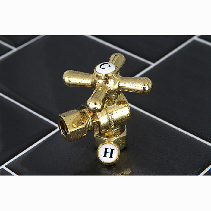 Kingston Heirloom CC33102X - Vintage 3/8-Inch FIP x 3/8-Inch O.D. Comp Quarter-Turn Angle Shut-Off Valve, Polished Brass