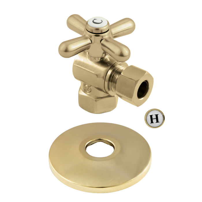Kingston Heirloom CC33102XK - Vintage 3/8-Inch FIP x 3/8-Inch O.D. Comp Quarter-Turn Angle Shut-Off Valve with Flange, Polished Brass