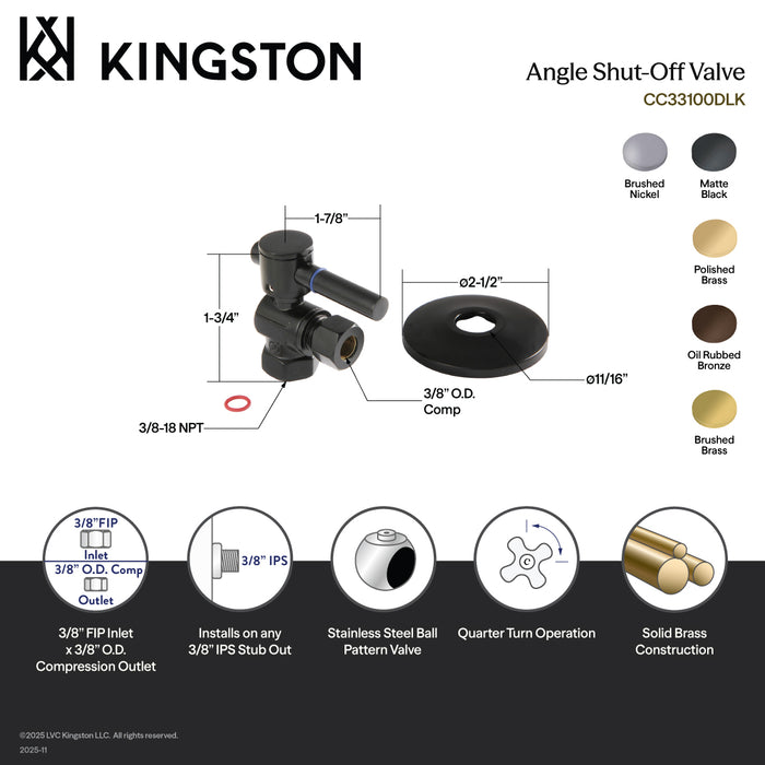 Kingston Sona CC33105DLK - Concord 3/8-Inch FIP x 3/8-Inch O.D. Comp Quarter-Turn Angle Shut-Off Valve with Flange, Oil Rubbed Bronze