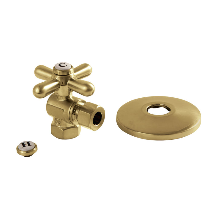 Kingston Heirloom CC33107XK - Vintage 3/8-Inch FIP x 3/8-Inch O.D. Comp Quarter-Turn Angle Shut-Off Valve with Flange, Brushed Brass