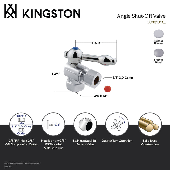 Kingston Tulare CC33108KL - Vintage 3/8-Inch FIP x 3/8-Inch O.D. Comp Quarter-Turn Angle Shut-Off Valve, Brushed Nickel