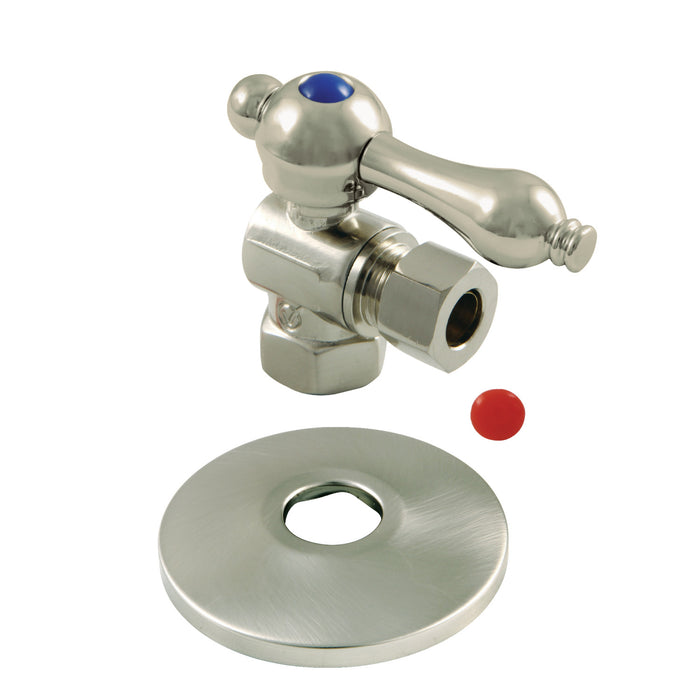 Kingston Heirloom CC33108K 3/8-Inch FIP x 3/8-Inch O.D. Comp Quarter-Turn Angle Shut-Off Valve with Flange, Brushed Nickel