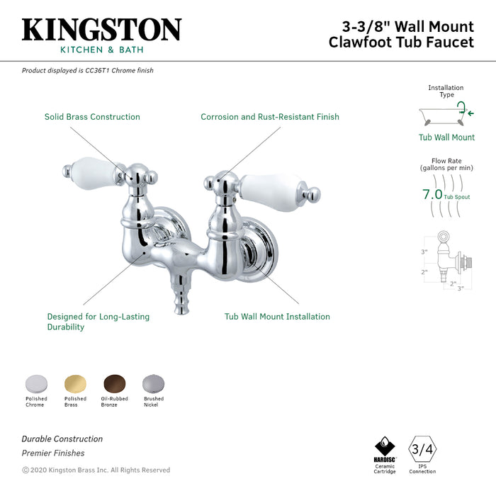 Kingston Heirloom CC36T1 - Vintage Two-Handle 2-Hole Tub Wall Mount Tub Faucet, Polished Chrome