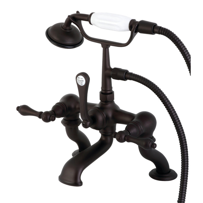 Kingston Heirloom CC409T5 - Vintage Three-Handle 2-Hole Deck-Mount Clawfoot Tub Faucet with Hand Shower, Oil Rubbed Bronze