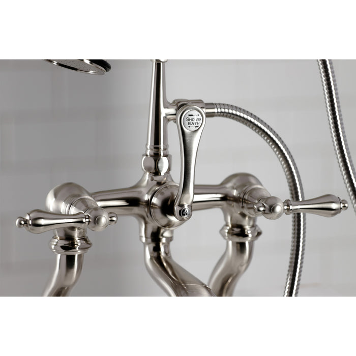 Kingston Heirloom CC409T8 - Vintage Three-Handle 2-Hole Deck-Mount Clawfoot Tub Faucet with Hand Shower, Brushed Nickel