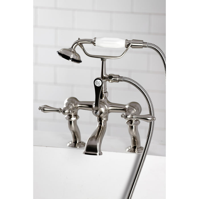 Kingston Heirloom CC409T8 - Vintage Three-Handle 2-Hole Deck-Mount Clawfoot Tub Faucet with Hand Shower, Brushed Nickel