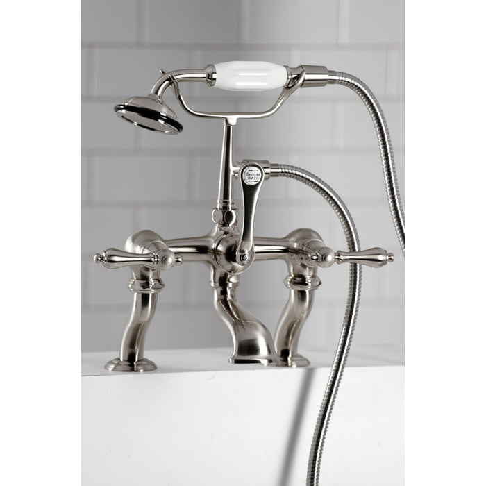 Kingston Heirloom CC409T8 - Vintage Three-Handle 2-Hole Deck-Mount Clawfoot Tub Faucet with Hand Shower, Brushed Nickel