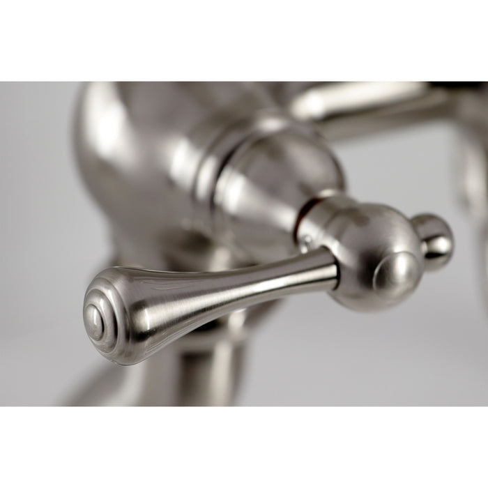 Kingston Heirloom CC409T8BL Three-Handle 2-Hole Deck-Mount Clawfoot Tub Faucet with Hand Shower, Brushed Nickel