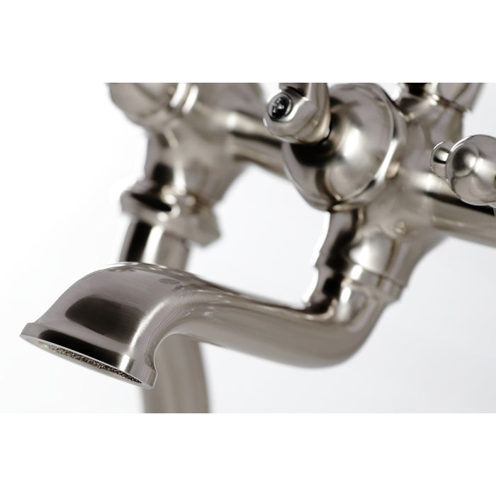 Kingston Heirloom CC409T8BL Three-Handle 2-Hole Deck-Mount Clawfoot Tub Faucet with Hand Shower, Brushed Nickel