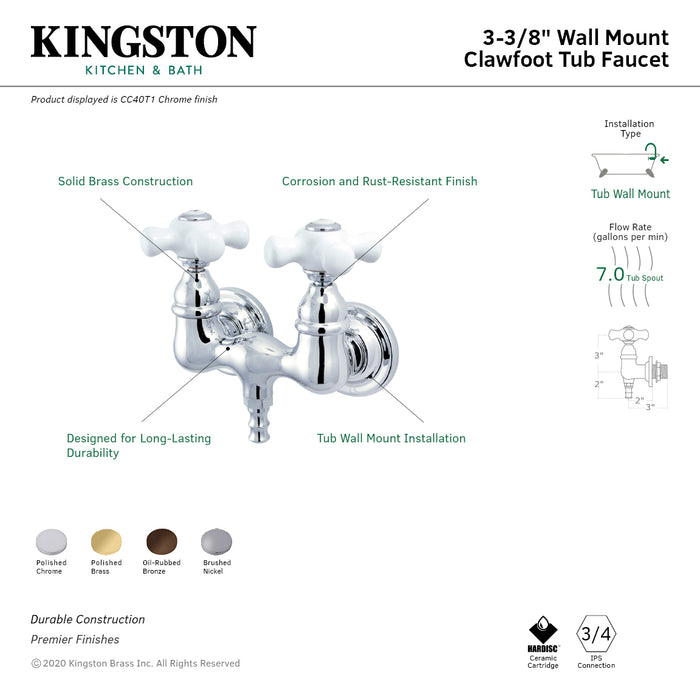 Kingston Heirloom CC40T1 - Vintage Two-Handle 2-Hole Tub Wall Mount Tub Faucet, Polished Chrome