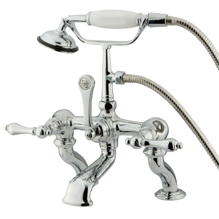 Kingston Heirloom CC410T1 - Vintage Three-Handle 2-Hole Deck-Mount Clawfoot Tub Faucet with Hand Shower, Polished Chrome