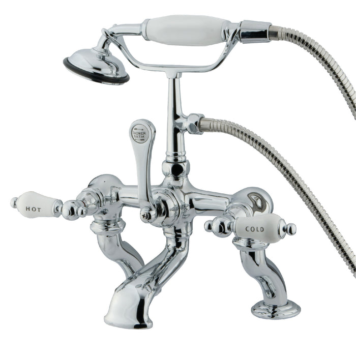 Kingston Heirloom CC414T1 - Vintage Three-Handle 2-Hole Deck-Mount Clawfoot Tub Faucet with Hand Shower, Polished Chrome