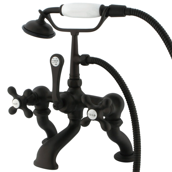 Kingston Heirloom CC415T5 - Vintage Three-Handle 2-Hole Deck-Mount Clawfoot Tub Faucet with Hand Shower, Oil Rubbed Bronze