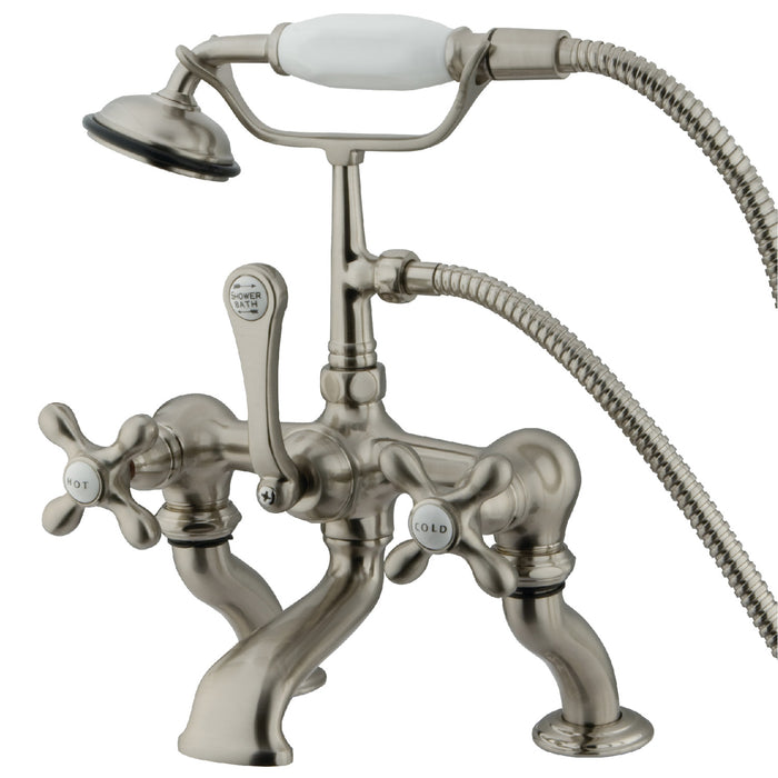 Kingston Heirloom CC415T8 - Vintage Three-Handle 2-Hole Deck-Mount Clawfoot Tub Faucet with Hand Shower, Brushed Nickel