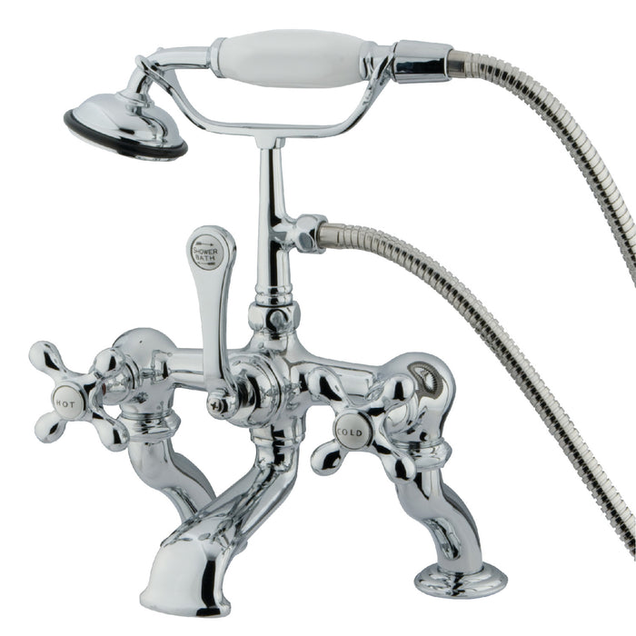 Kingston Heirloom CC416T1 - Vintage Three-Handle 2-Hole Deck-Mount Clawfoot Tub Faucet with Hand Shower, Polished Chrome