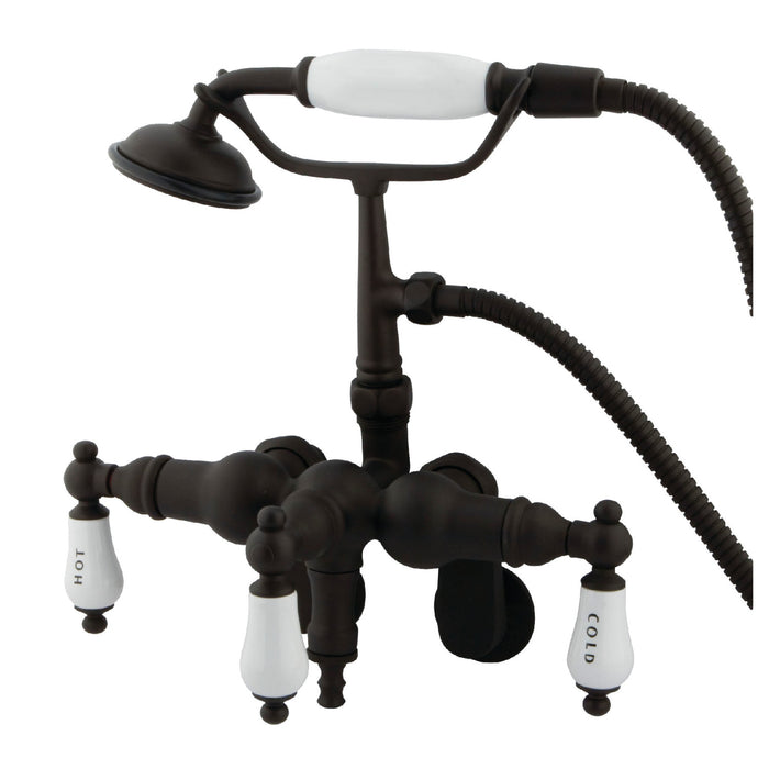 Kingston Heirloom CC423T5 - Vintage Three-Handle 2-Hole Tub Wall Mount Clawfoot Tub Faucet with Hand Shower, Oil Rubbed Bronze