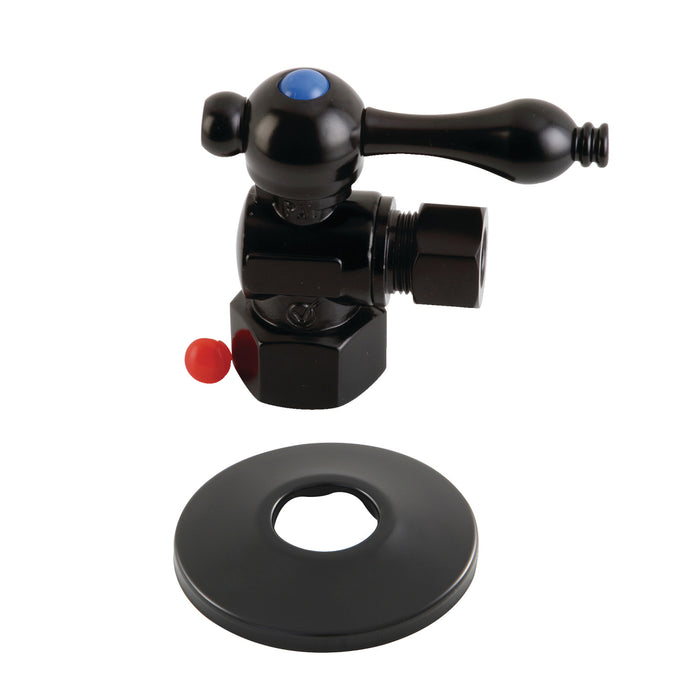 Kingston Heirloom CC43100K - Vintage 1/2-Inch FIP x 3/8-Inch O.D. Comp Quarter-Turn Angle Shut-Off Valve with Flange, Matte Black