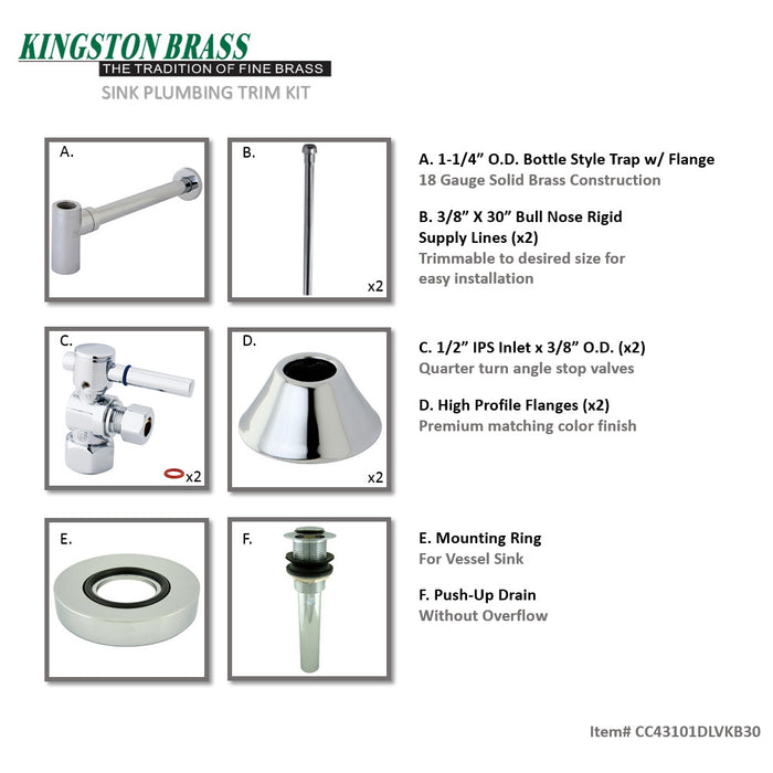 Kingston Sona CC43101DLVKB30 - Trimscape Modern Plumbing Sink Trim Kit with Bottle Trap and Drain, Polished Chrome