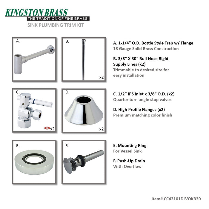 Trimscape CC43101DLVOKB30 Modern Plumbing Sink Trim Kit with Bottle Trap and Overflow Drain, Polished Chrome