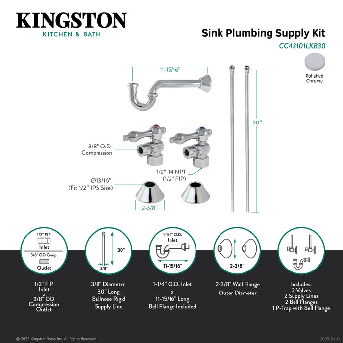 Trimscape CC43101LKB30 Traditional Plumbing Sink Trim Kit with P-Trap, Polished Chrome