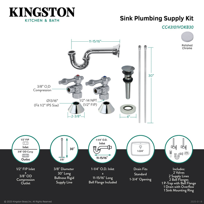 Trimscape CC43101VOKB30 Traditional Plumbing Sink Trim Kit with P-Trap and Overflow Drain, Polished Chrome