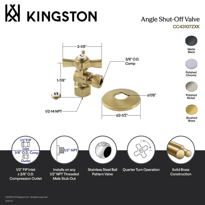 Kingston Tulare CC43101ZXK - Millennium 1/2-Inch FIP x 3/8-Inch O.D. Comp Quarter-Turn Angle Shut-Off Valve with Flange, Polished Chrome