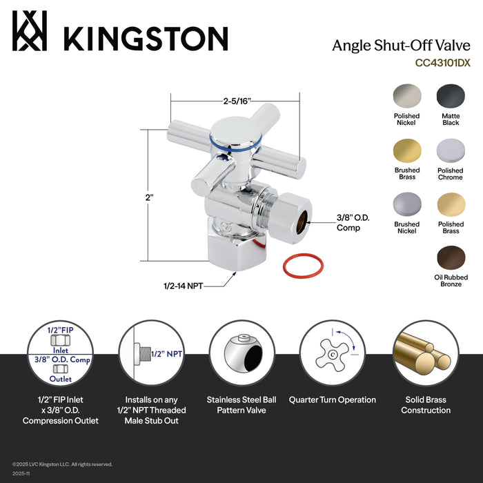 Kingston Sona CC43102DX - Concord 1/2-Inch FIP x 3/8-Inch O.D. Comp Quarter-Turn Angle Shut-Off Valve, Polished Brass