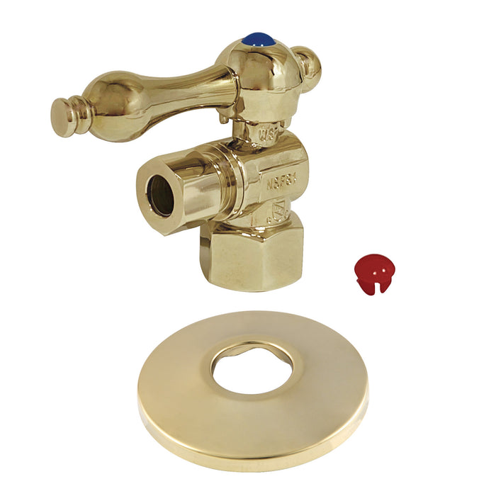 Kingston Heirloom CC43102K - Vintage 1/2-Inch FIP x 3/8-Inch O.D. Comp Quarter-Turn Angle Shut-Off Valve with Flange, Polished Brass